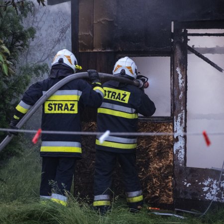 Pożar budynku gospodarczego na ulicy Wiejskiej oraz powalone drzewo na ulicy Dębowej.